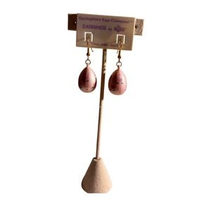 Russ Berrie Pink Easter Egg Drop 1980s Earrings Floral Tulip Surgical Steel